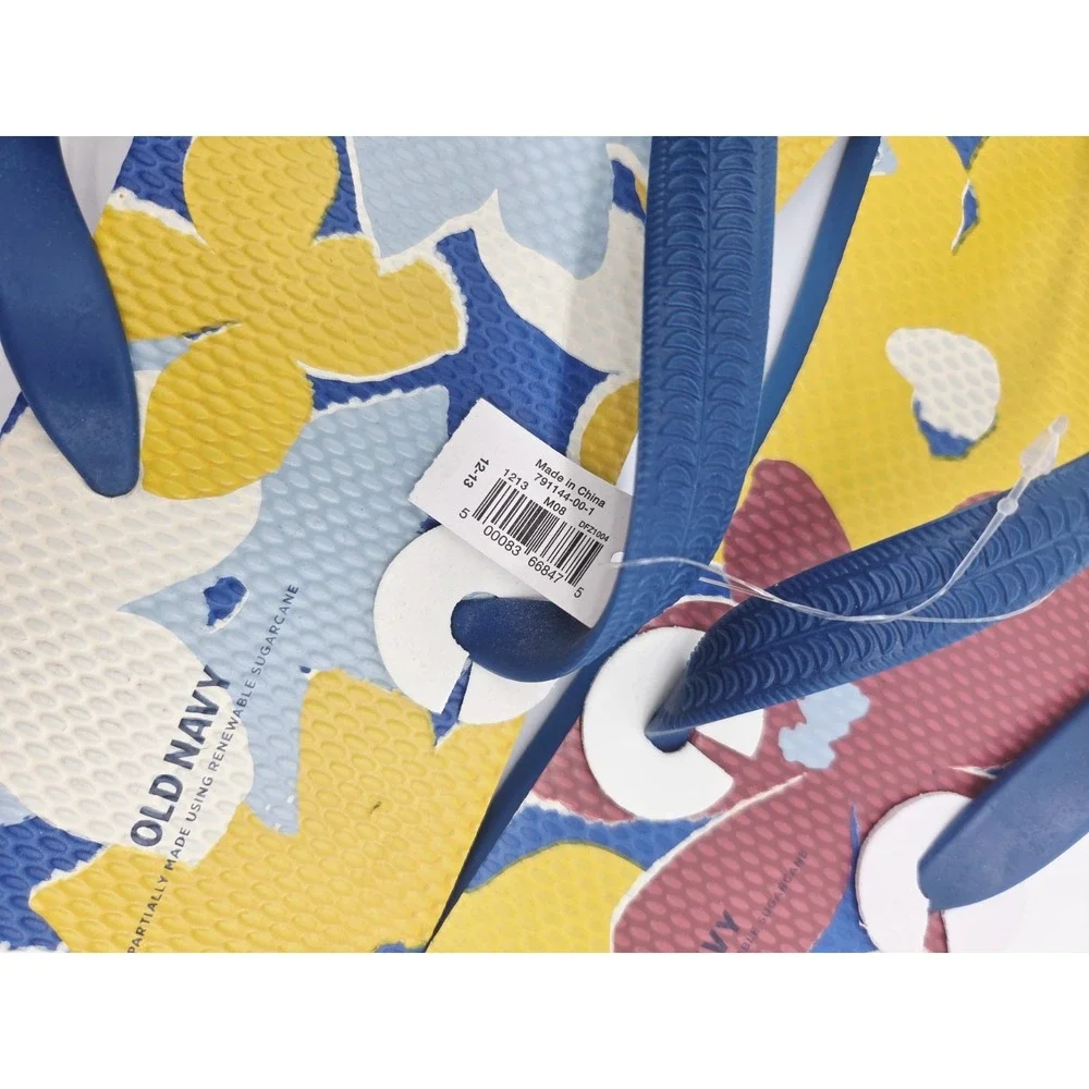 Old Navy Blue Flip-Flop Sandals Mens Floral Size 12-13 NEW